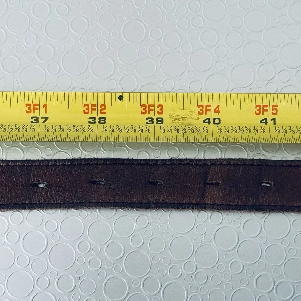 Vintage Cognac Brown Leather Western Belt 38 3-Pc Brass Buckle Tip Narrow Slim